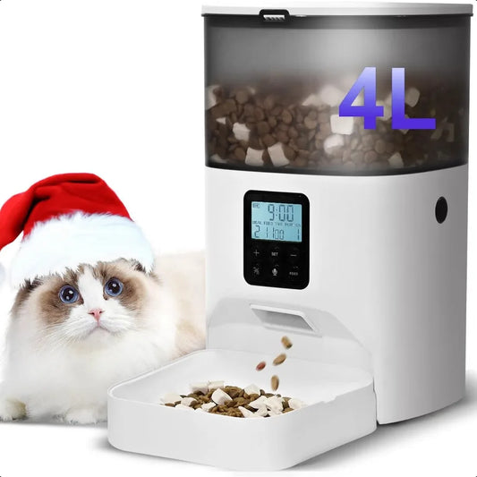 Automatic Cat Feeder 4L Cat Food Dispenser with 10s Voice Recorder Pet Feeder up to 8 Meals per Day Timed Dog Feeder with Dry F