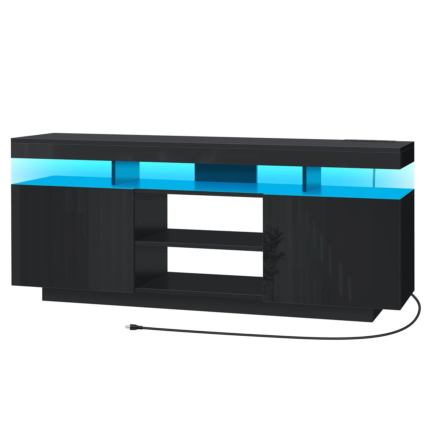 Modern LED TV Stand for 65/60/55 inch TV with Power Outlets, Gaming TV Consoles with Storage Entertainment Center with LED Light