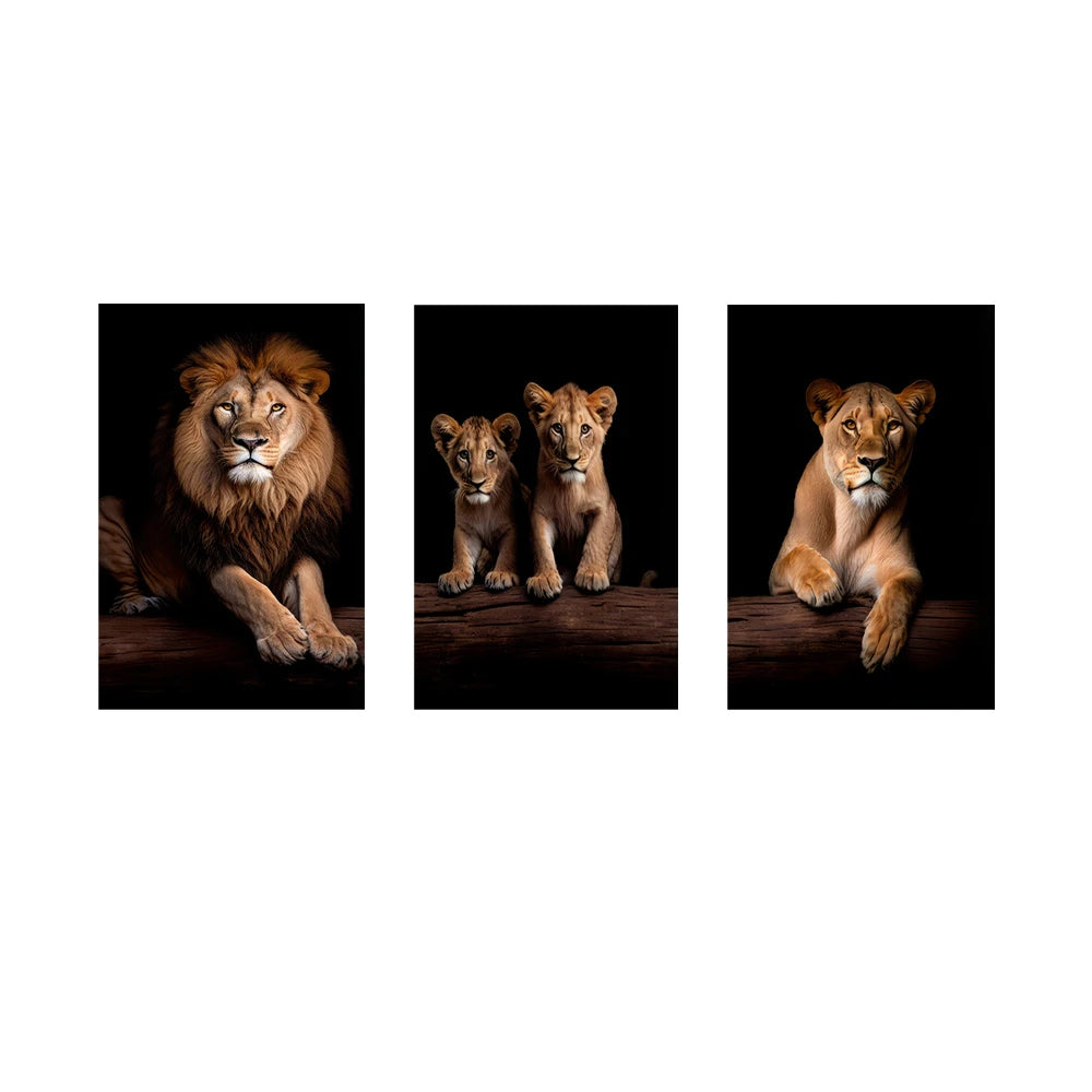 Lion Family in the Dark Canvas Art Posters and Prints African Animals Paintings on the Wall Art Pictures For Living Room Decor