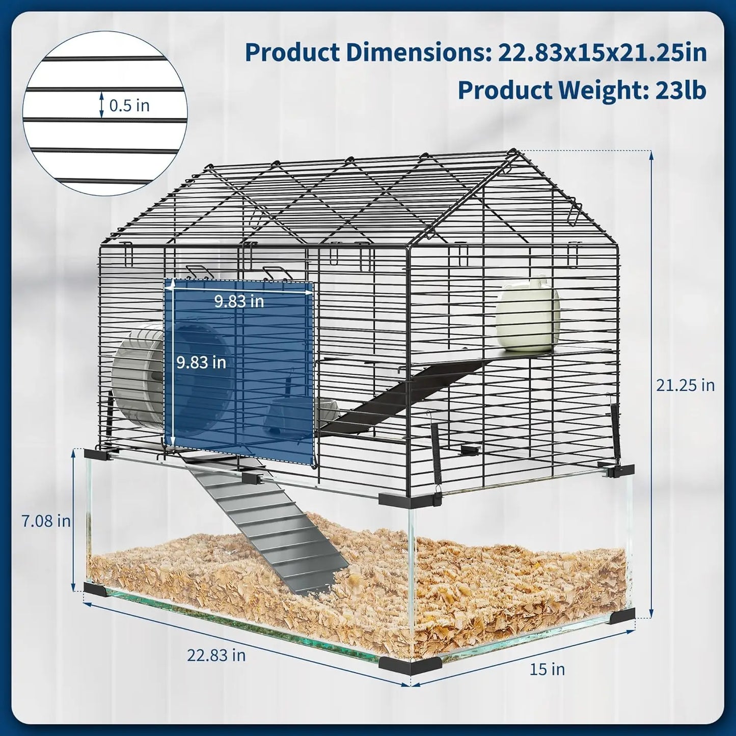 Metal Hamster Cage, Transparent Small Animal Cage Habitats with Water Bottle for Rats Hamsters & Hedgehogs Guinea Pigs