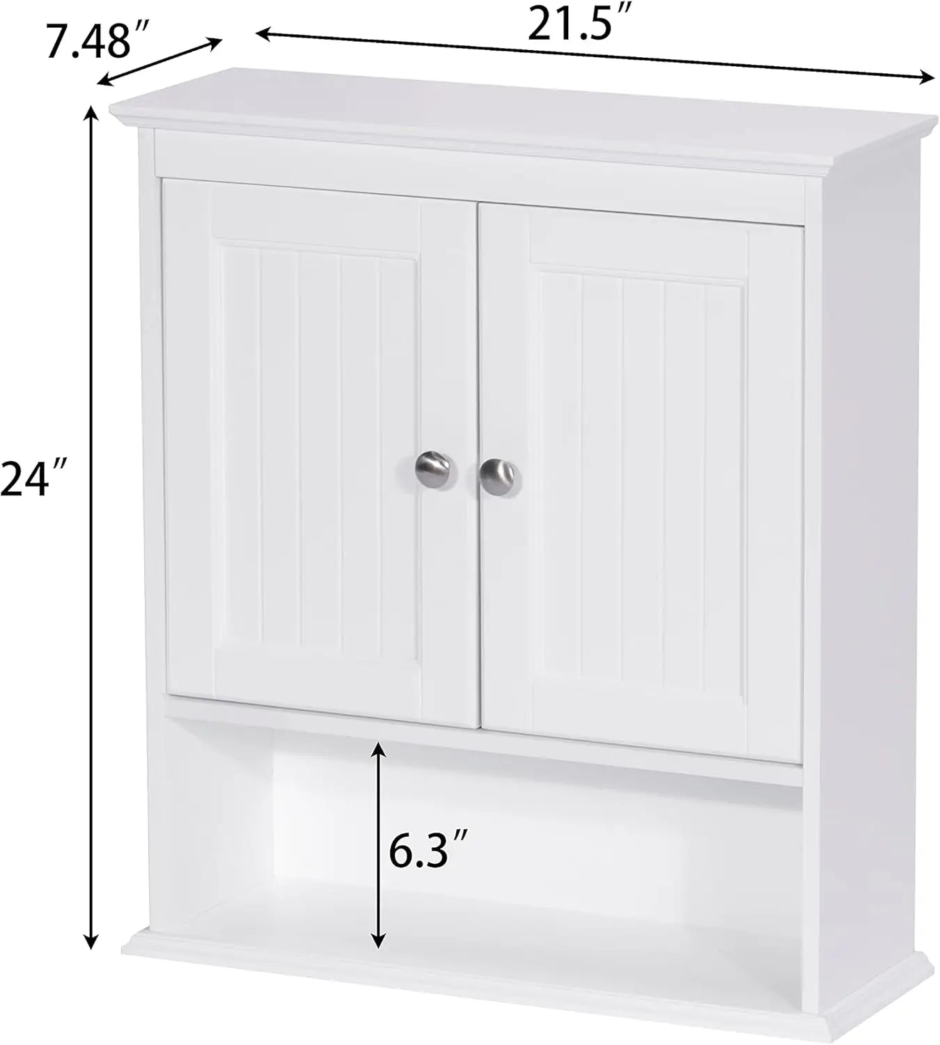 Bathroom Cabinet Wall Mounted with Doors, White Wood Shelves