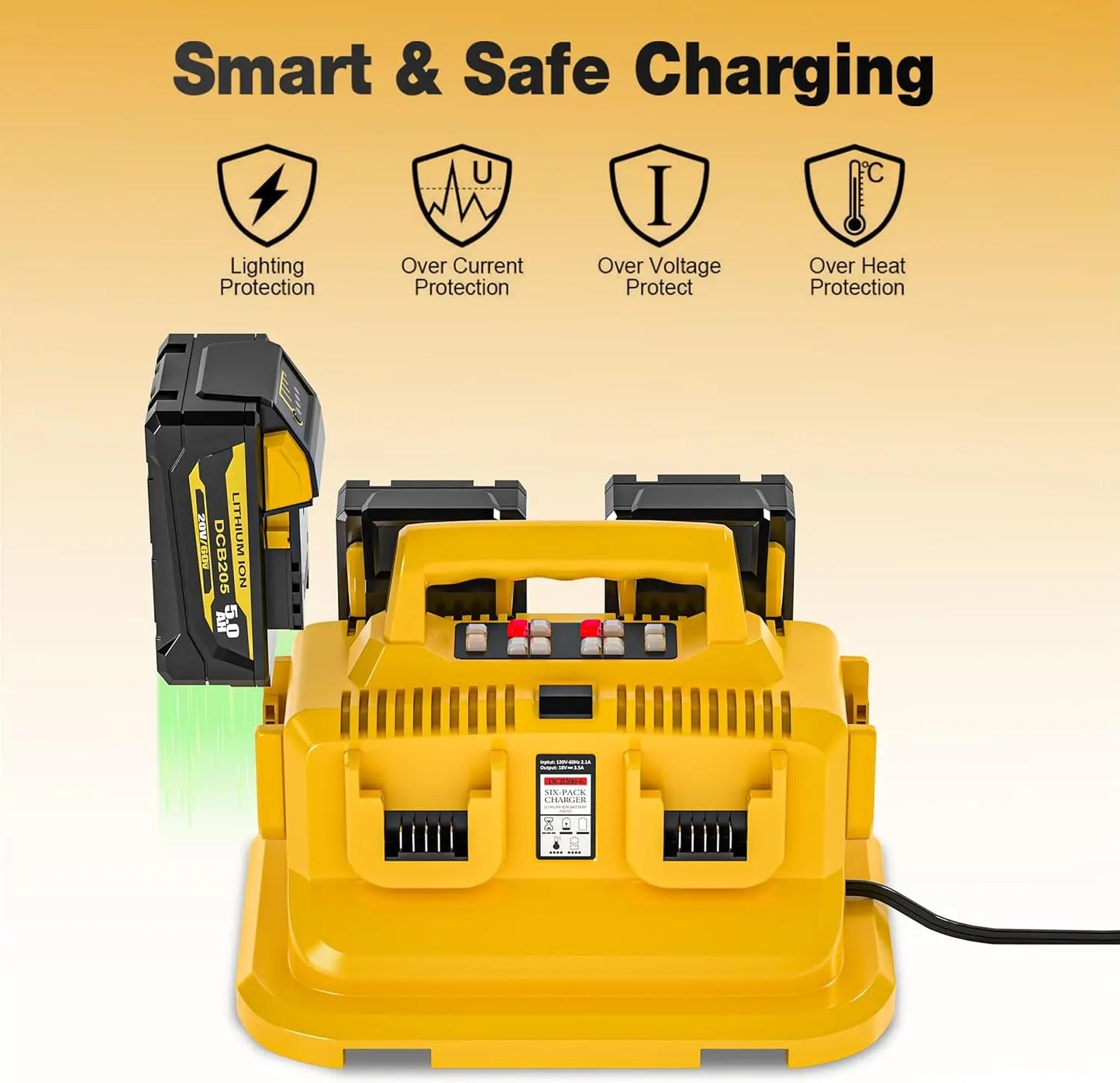 6-Ports for Dewalt Battery Charger, 20V/60V Battery Charger,Compatible with DCB200,DCB203,DCB204,Rapid Battery Charger Station