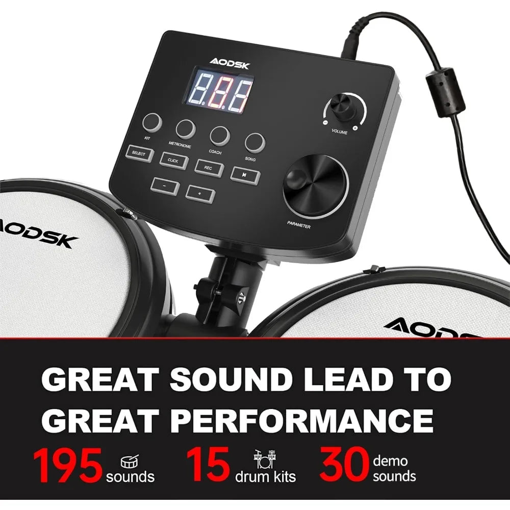 Electric Drum Set with Quiet Mesh Pads,Electronic Drum for Beginner,USB MIDI,Throne,Headphones,Sticks