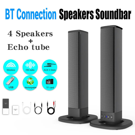 Wireless Bluetooth TV Sound Bar 2 Speaker System Home Theater Subwoofer Portable Loud Rechargeable 2 IN1 Speaker