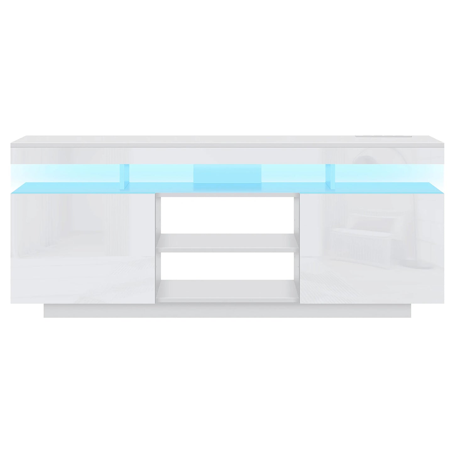 Modern LED TV Stand for 65/60/55 inch TV with Power Outlets, Gaming TV Consoles with Storage Entertainment Center with LED Light