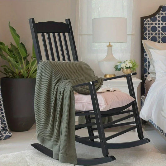 Wood Rocking Chair Porch Rocker High Back Garden Seat for Outdoor Indoor, Black