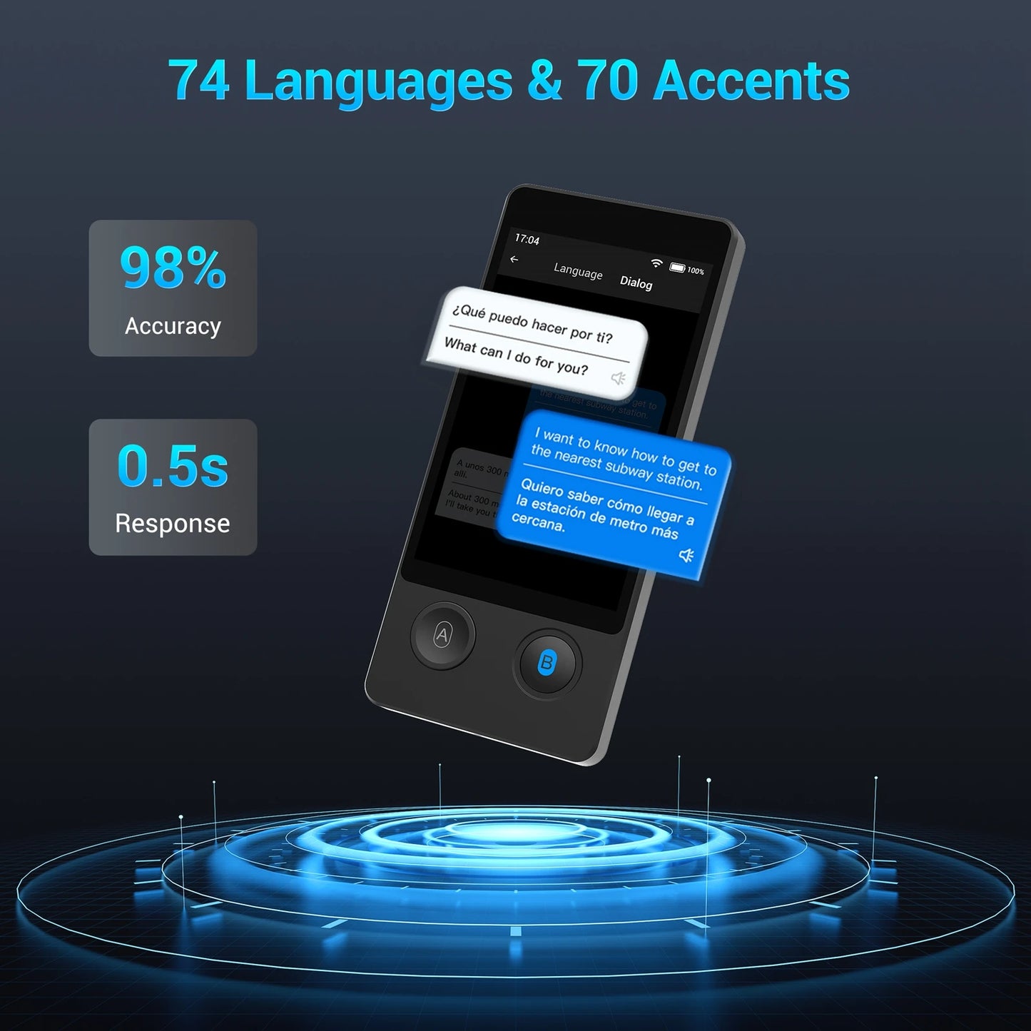 Wooask-W12 Voice Translator -144 Languages, Real Time Translation Device,16 Offline Packs, No WIFI Needed, Travel/Business Tool