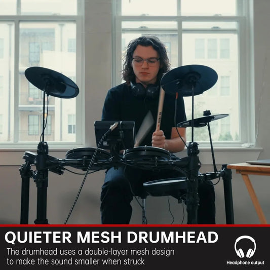 Electric Drum Set with Quiet Mesh Pads,Electronic Drum for Beginner,USB MIDI,Throne,Headphones,Sticks