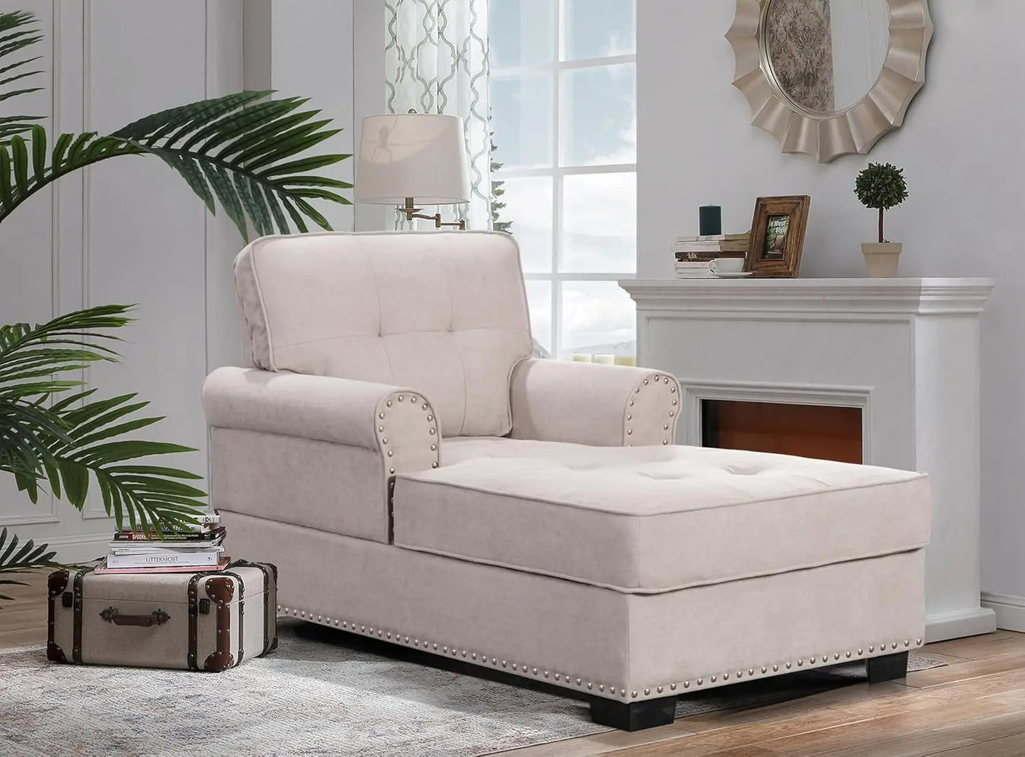 59" Chaise Lounge,Chaise Sofa Bed with Rivets,Indoor Sleeper Sofa Couch,Modern Upholstered Leisure Recliner for Bedroom