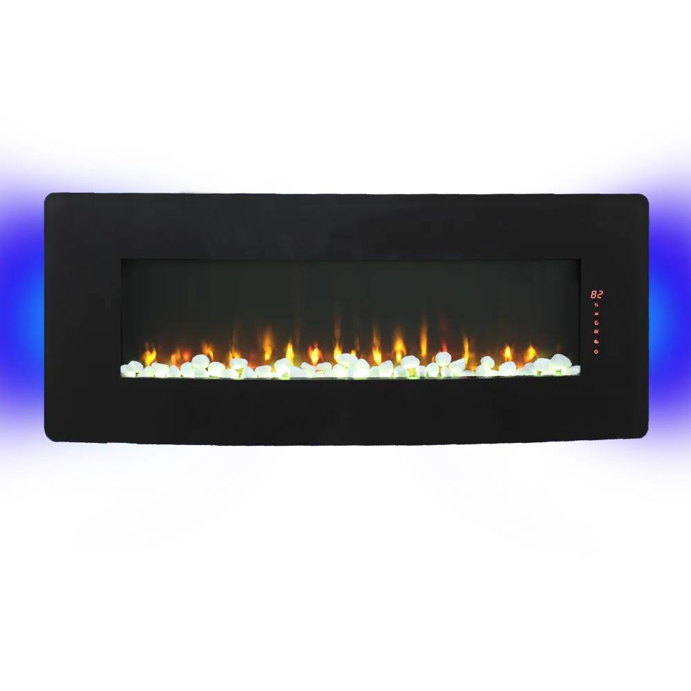 48 inch Curved Front Wall Mounted Electric Fireplace with remote and multi color flame & emberbed