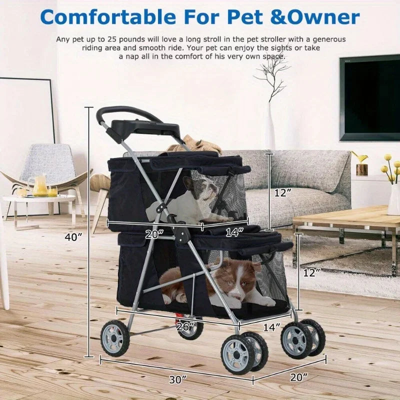 Dog cart cat pet strap bag jogging suitable for small and medium-sized dogs and cats travel camping 4 wheels lightweight