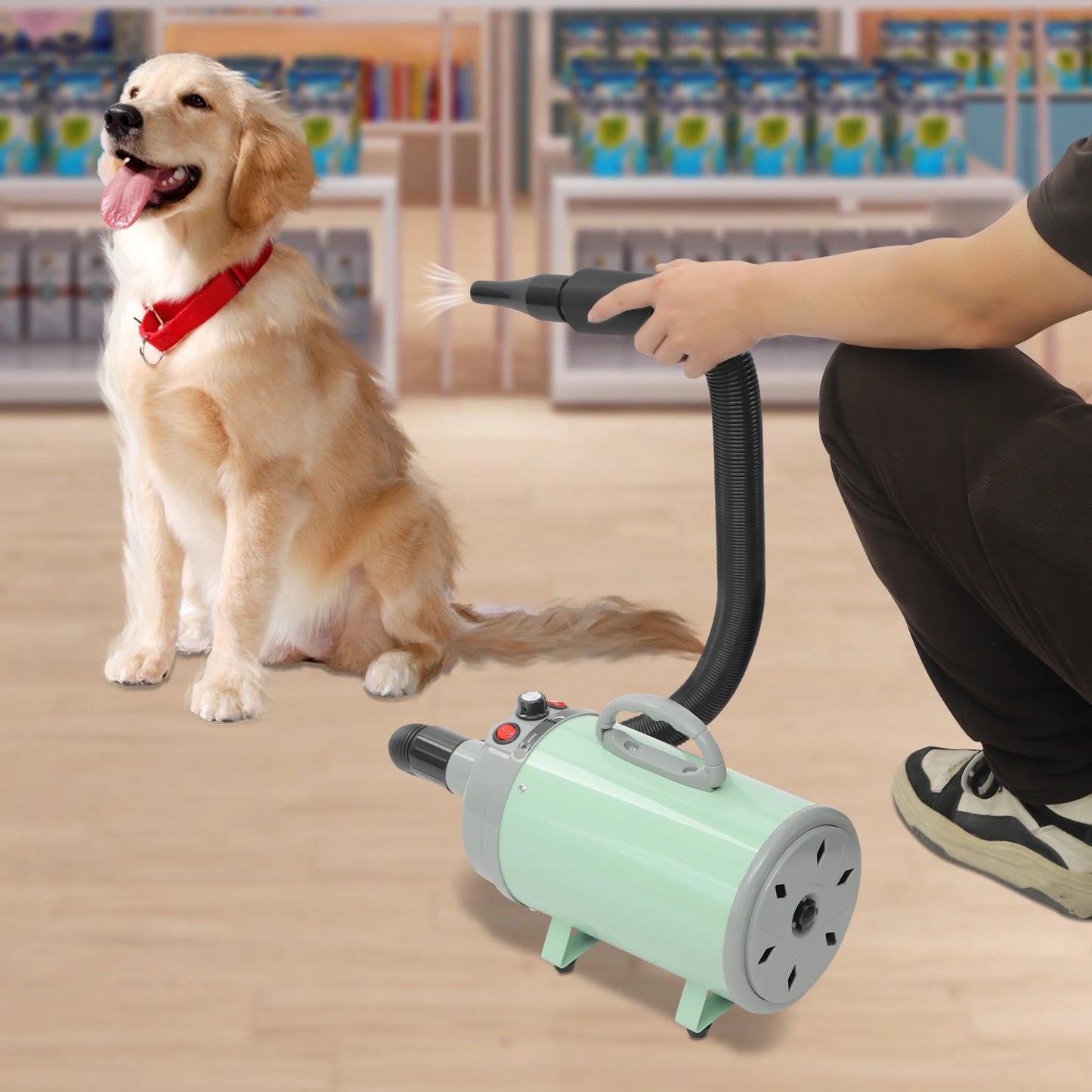 2200W Pet Hair Dryer, Adjustable Design Wind Speed, Electric Dog Cat Hair Dryer, Pet Drying Machine with 4 Nozzles