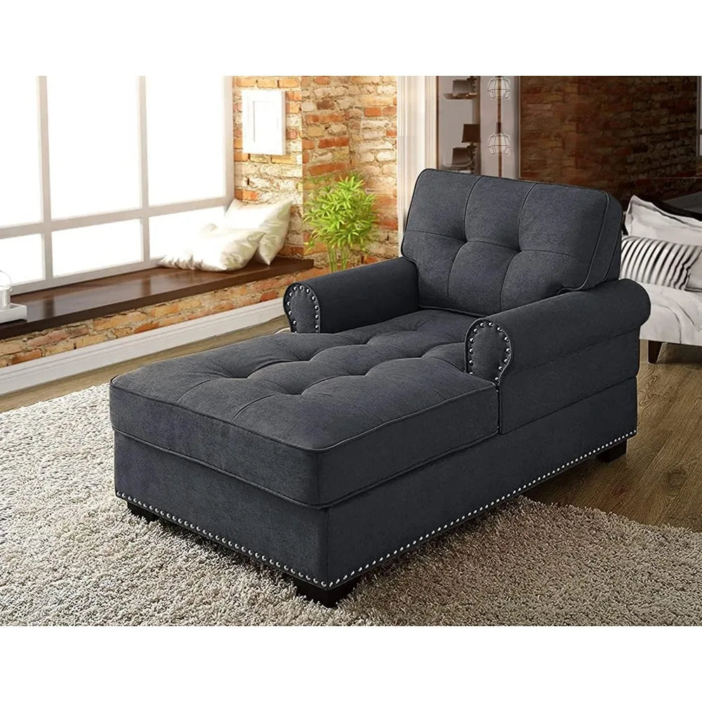 59" Chaise Lounge,Chaise Sofa Bed with Rivets,Indoor Sleeper Sofa Couch,Modern Upholstered Leisure Recliner for Bedroom