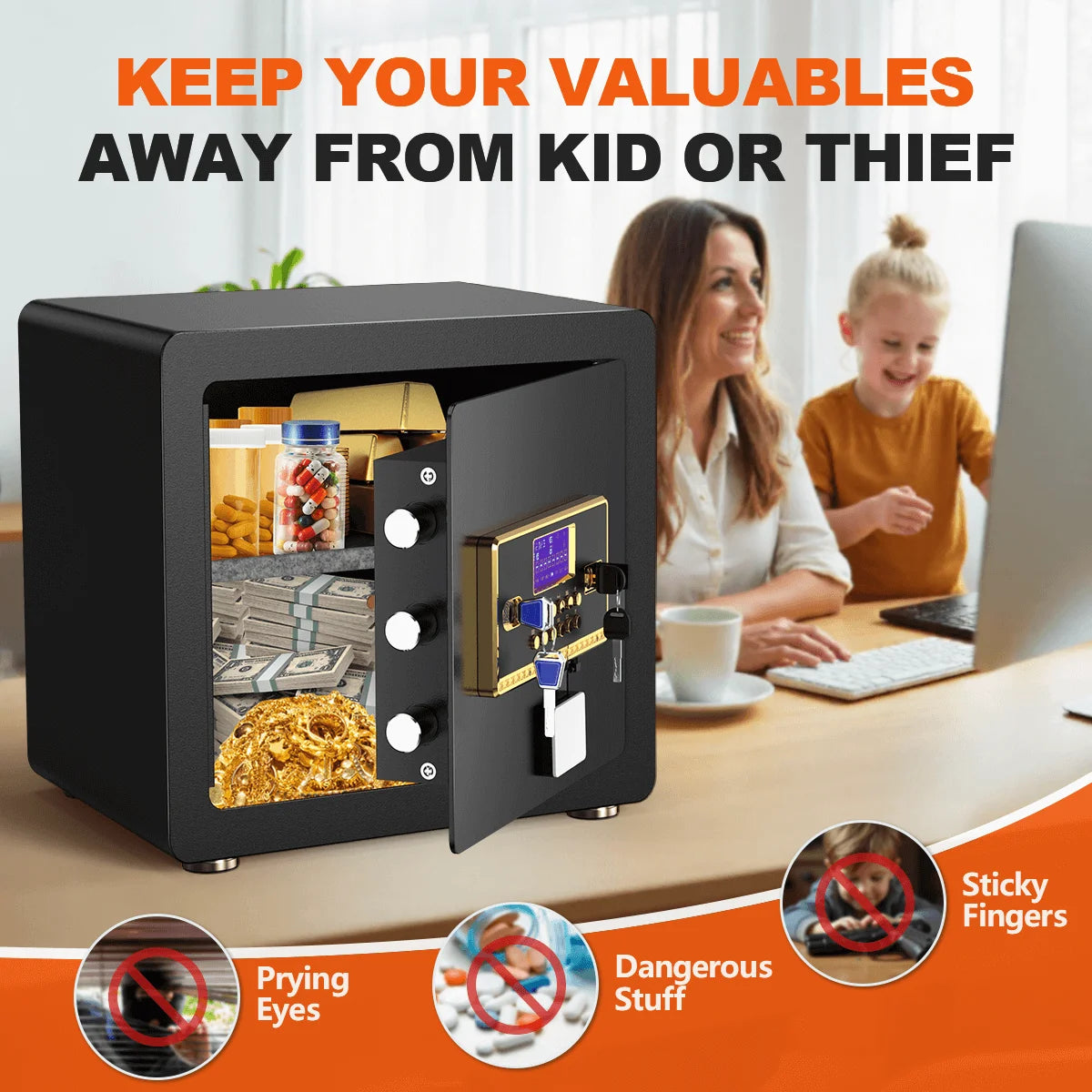 BESAFETY 2.5 to 4.5 Cuft Safe Box, Digital Keypad Home Security Safe With Fireproof Waterproof Bag & Adjustable Shelf