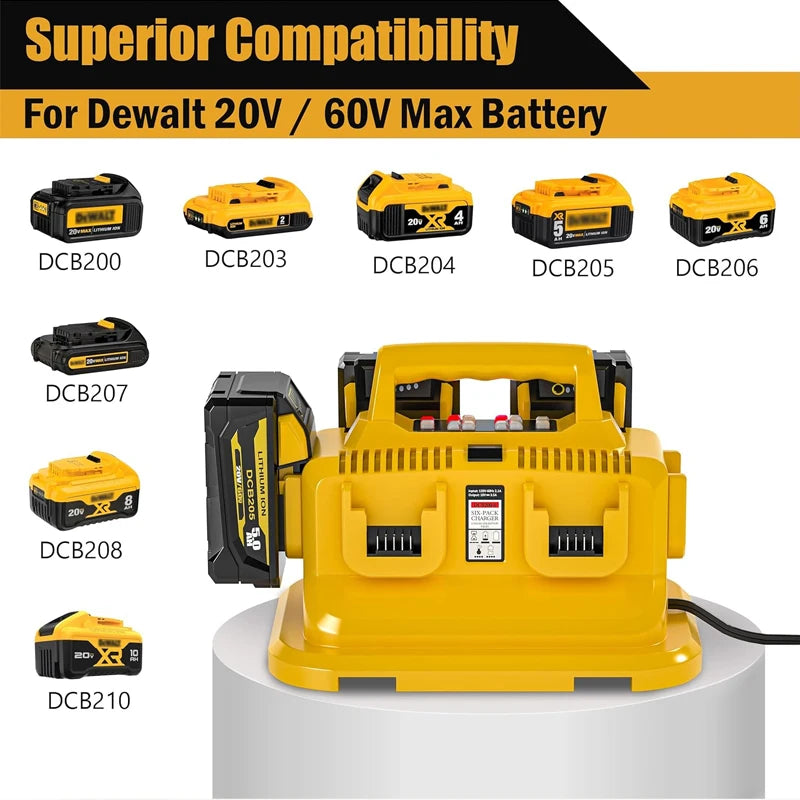 6-Ports for Dewalt Battery Charger, 20V/60V Battery Charger,Compatible with DCB200,DCB203,DCB204,Rapid Battery Charger Station