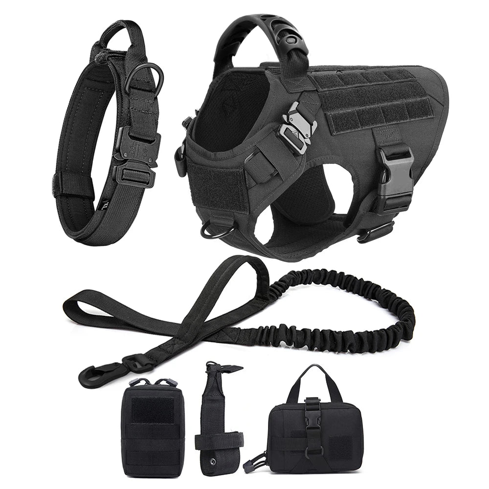 Large Dog Harness and Leash Set for German Shepherd and Malinois Training Walking Vest and Collar for Medium Large Dogs