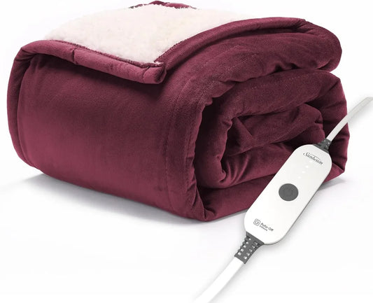 Electric Throw Royal Mink Sherpa Heated Blanket, 4 Heat Settings, 4-Hour Auto Shut-Off, Fast Heating, Luxurious and Ultra Comfy