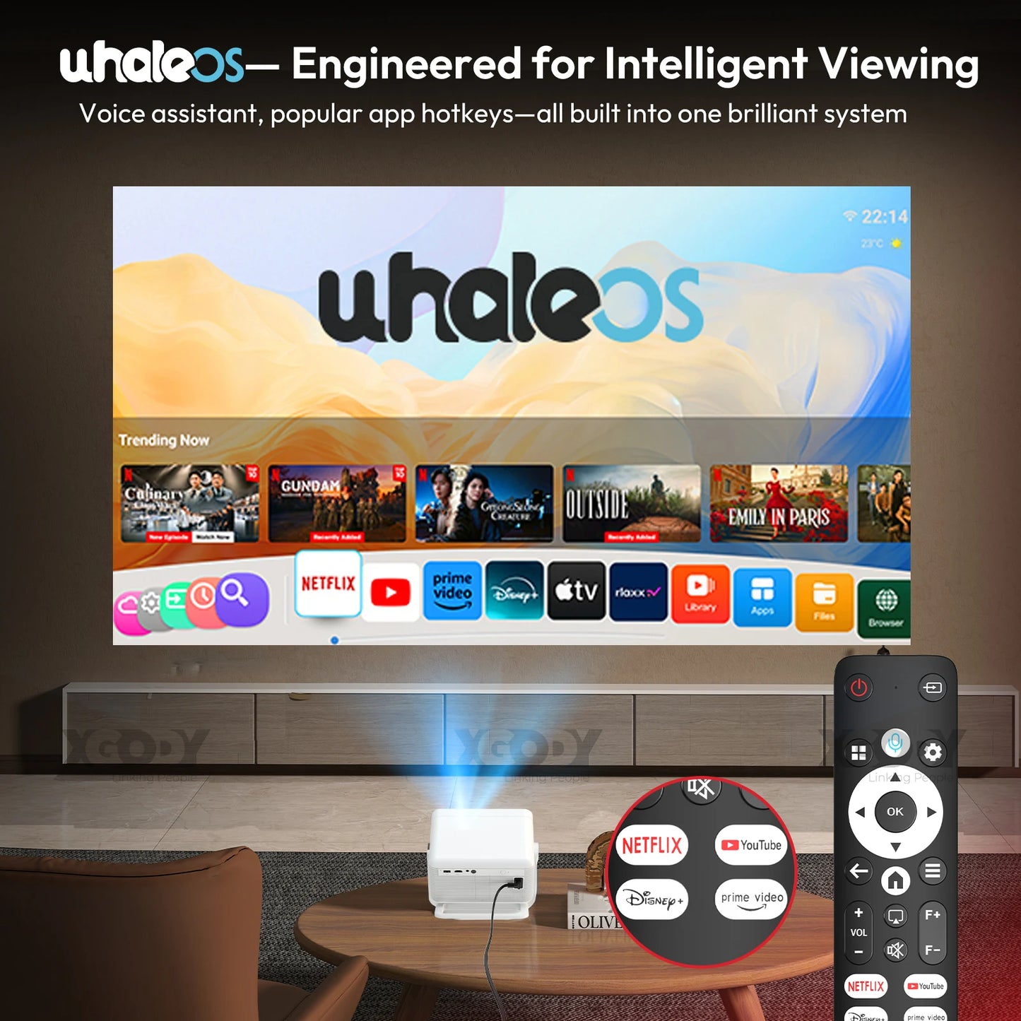 XGODY N6 Pro Netflix Officially 4K Projector Voice Control Smart Android TV Whale OS 8/32GB ROM for Outdoor Movie Home Theater