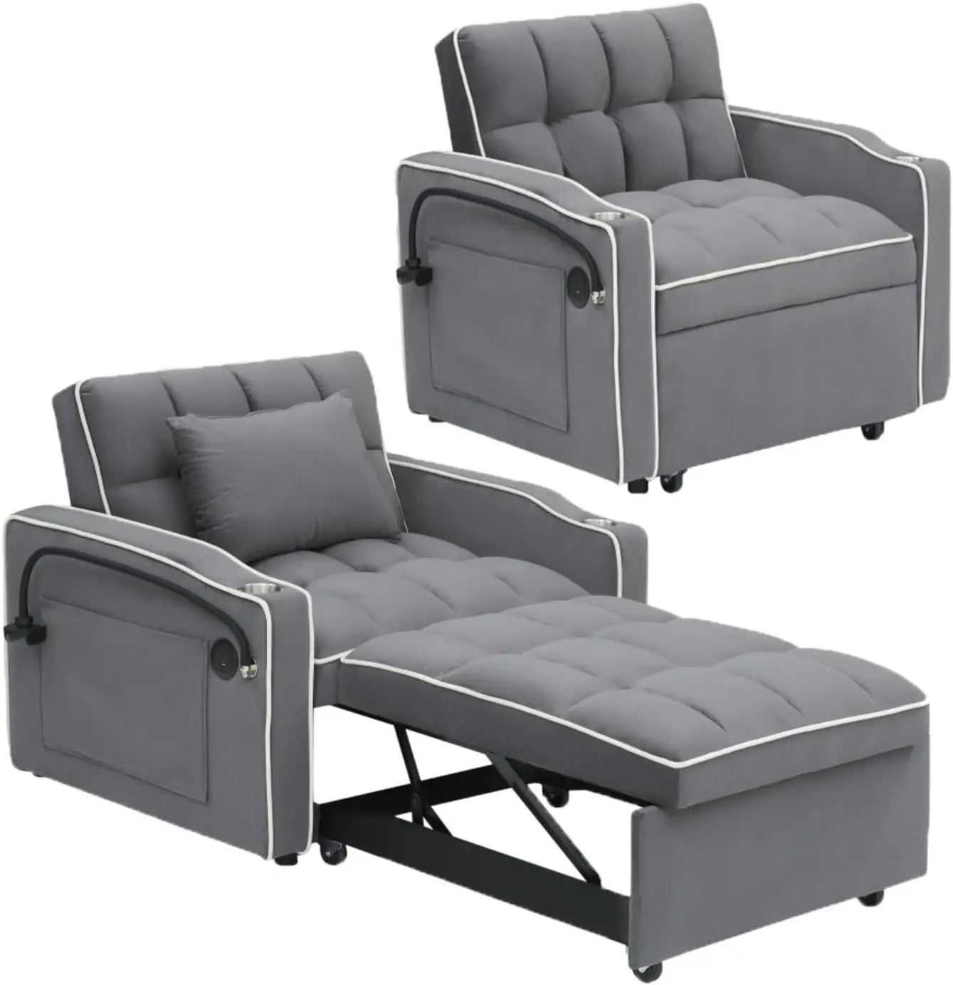 3 in 1 Modern Velvet Convertible Pull Out Sofa Bed, Upholstered Convertible Sleeper Chair Couch Bed with Adjustable Backrest