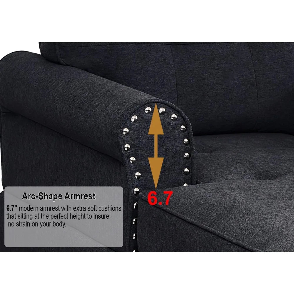 59" Chaise Lounge,Chaise Sofa Bed with Rivets,Indoor Sleeper Sofa Couch,Modern Upholstered Leisure Recliner for Bedroom