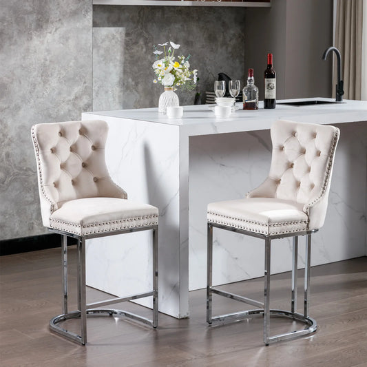 2Pcs 26" Counter Height Dining Chairs Upholstered Soft Backrest Cushions Chairs Bar Stools For Living Room Kitchen Dining Room