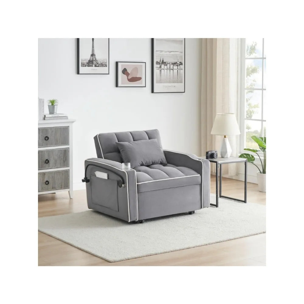 3 in 1 Modern Velvet Convertible Pull Out Sofa Bed, Upholstered Convertible Sleeper Chair Couch Bed with Adjustable Backrest