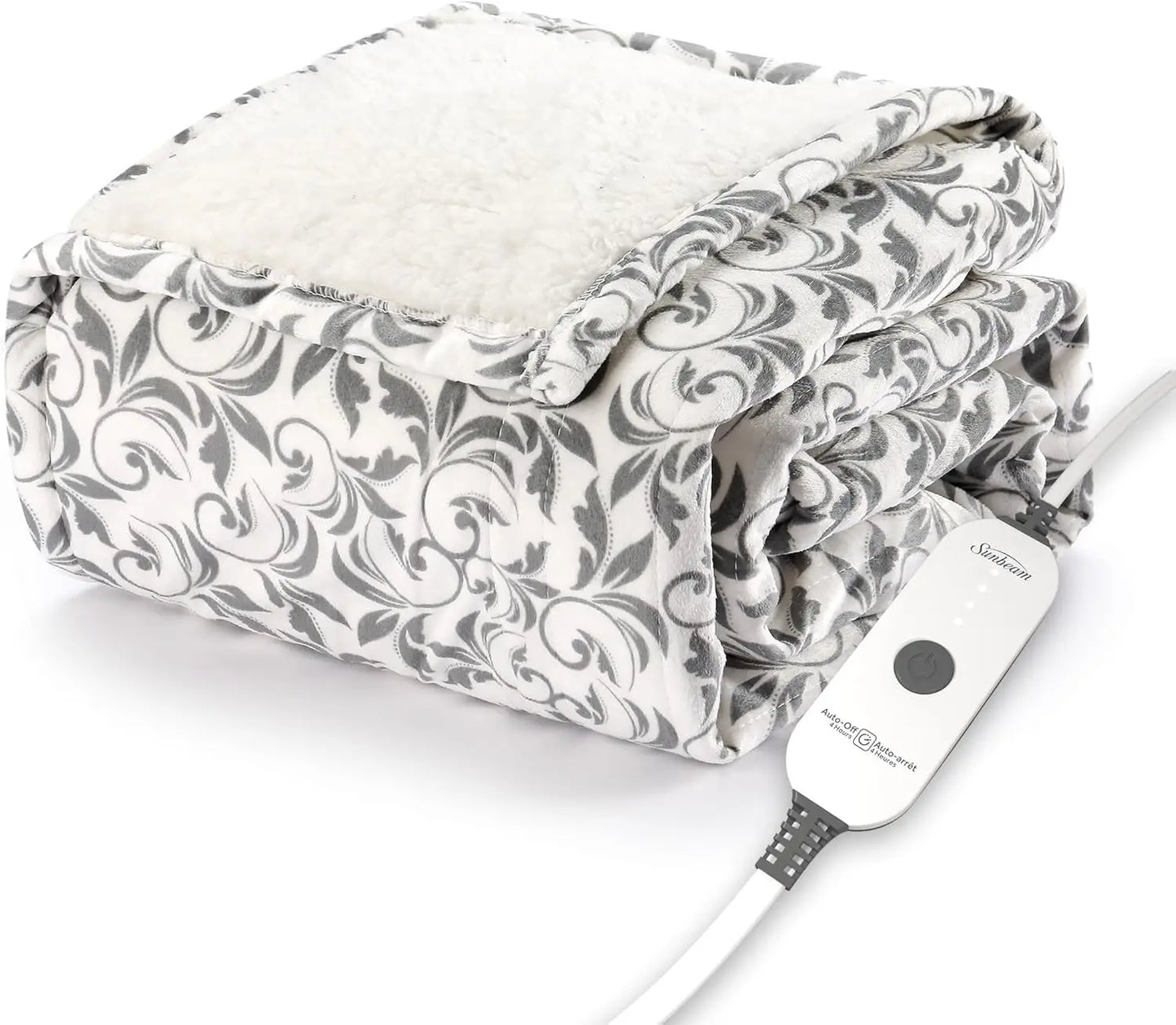Electric Throw Royal Mink Sherpa Heated Blanket, 4 Heat Settings, 4-Hour Auto Shut-Off, Fast Heating, Luxurious and Ultra Comfy