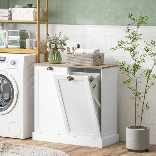 Laundry Hamper Cabinet, Tilt out Bathroom Storage Cabinet, White