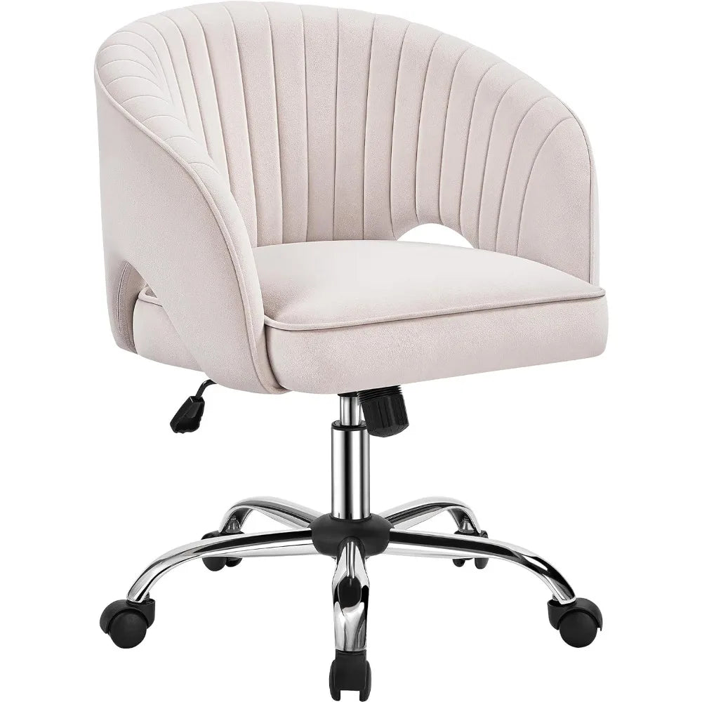 Cute Desk Chair Velvet Vanity Chair with Wheels Home Office Upholstered Modern Swivel Armchair with Tufted Barrel Back for Stud