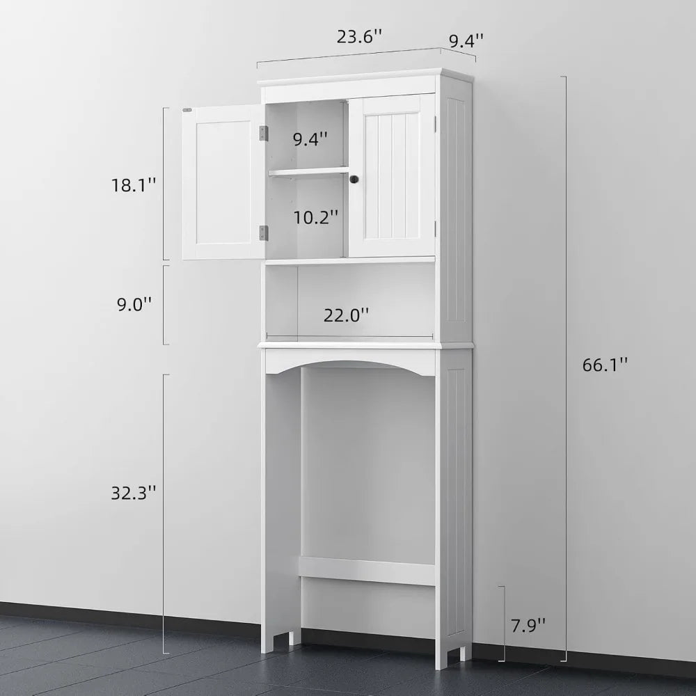 Over The Toilet Storage Cabinet with Open Shelf and Double Doors