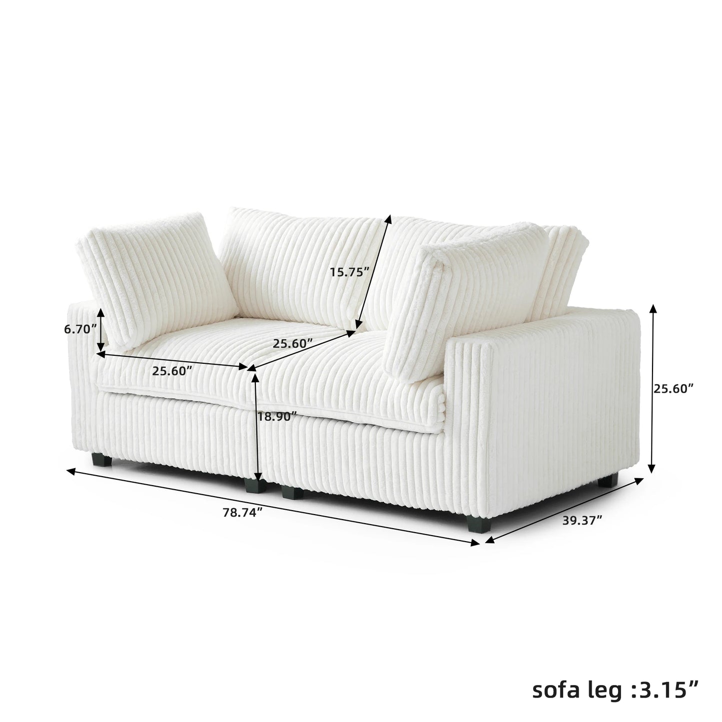 78" Cloud Sectional Couch Plush Soft Deep Seat Couches for Living Room Cushion Covers Removable 2 Corners Sofas Love Seat Sofa
