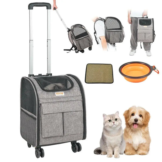 Soft Sided Rolling Pet Backpack with Removable Wheels for small Dogs and Medium Cats Upgraded Wheels Airline Approved