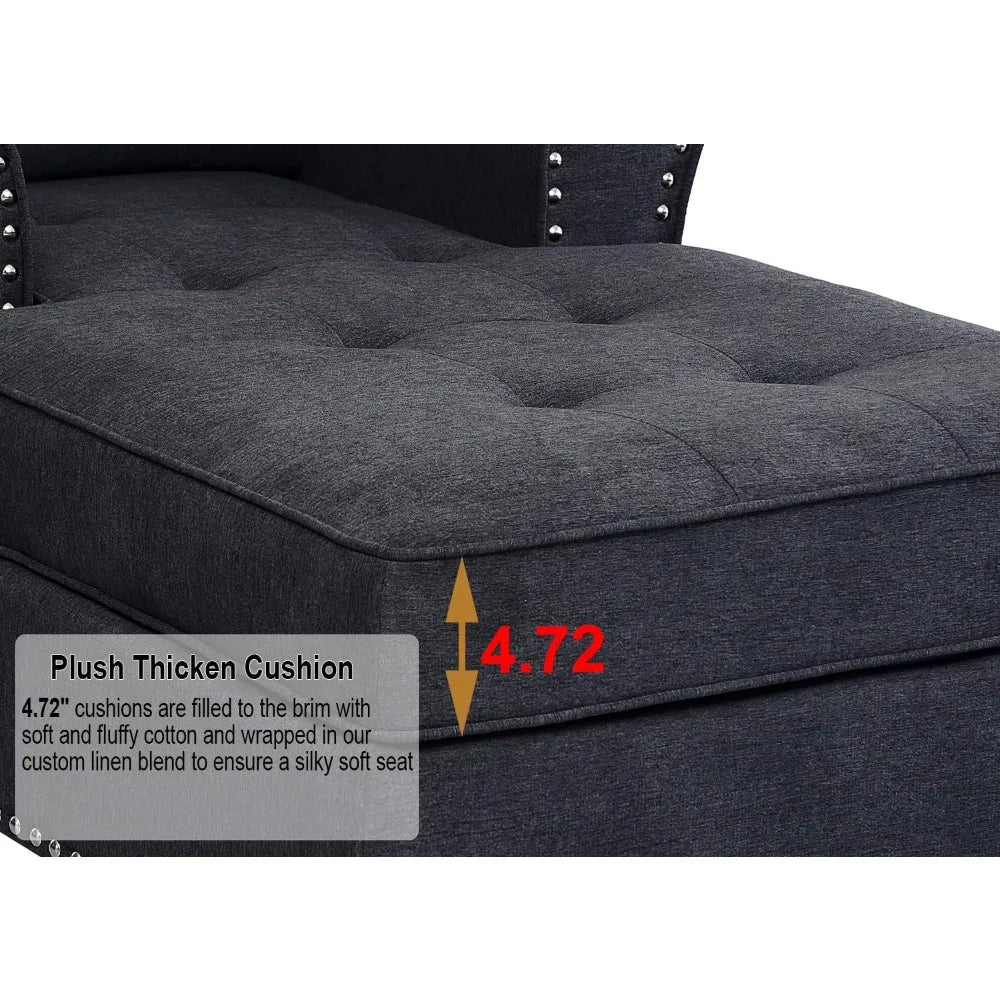 59" Chaise Lounge,Chaise Sofa Bed with Rivets,Indoor Sleeper Sofa Couch,Modern Upholstered Leisure Recliner for Bedroom