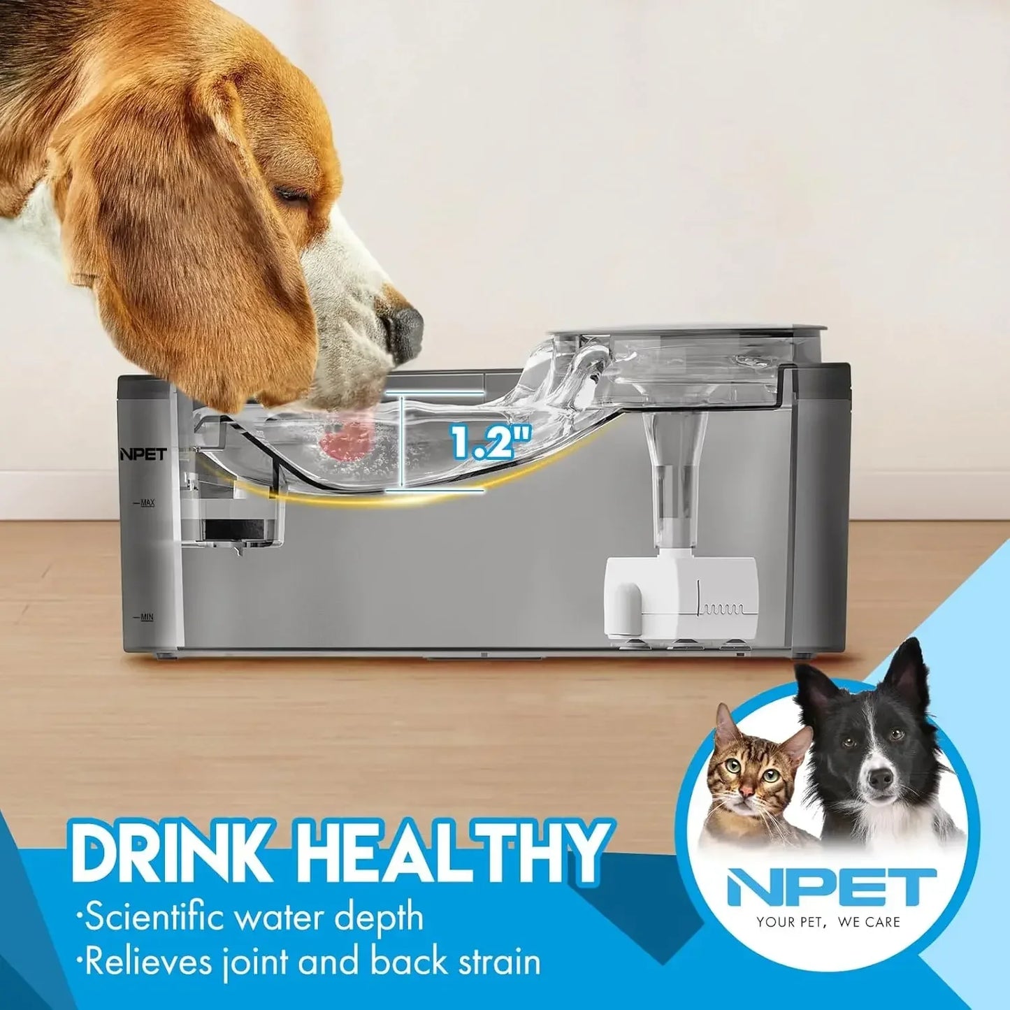 NPET DF10-SG Dog Water Fountain 1.3 Gallon Large Automatic Dog Water Bowl with Splatter Guard