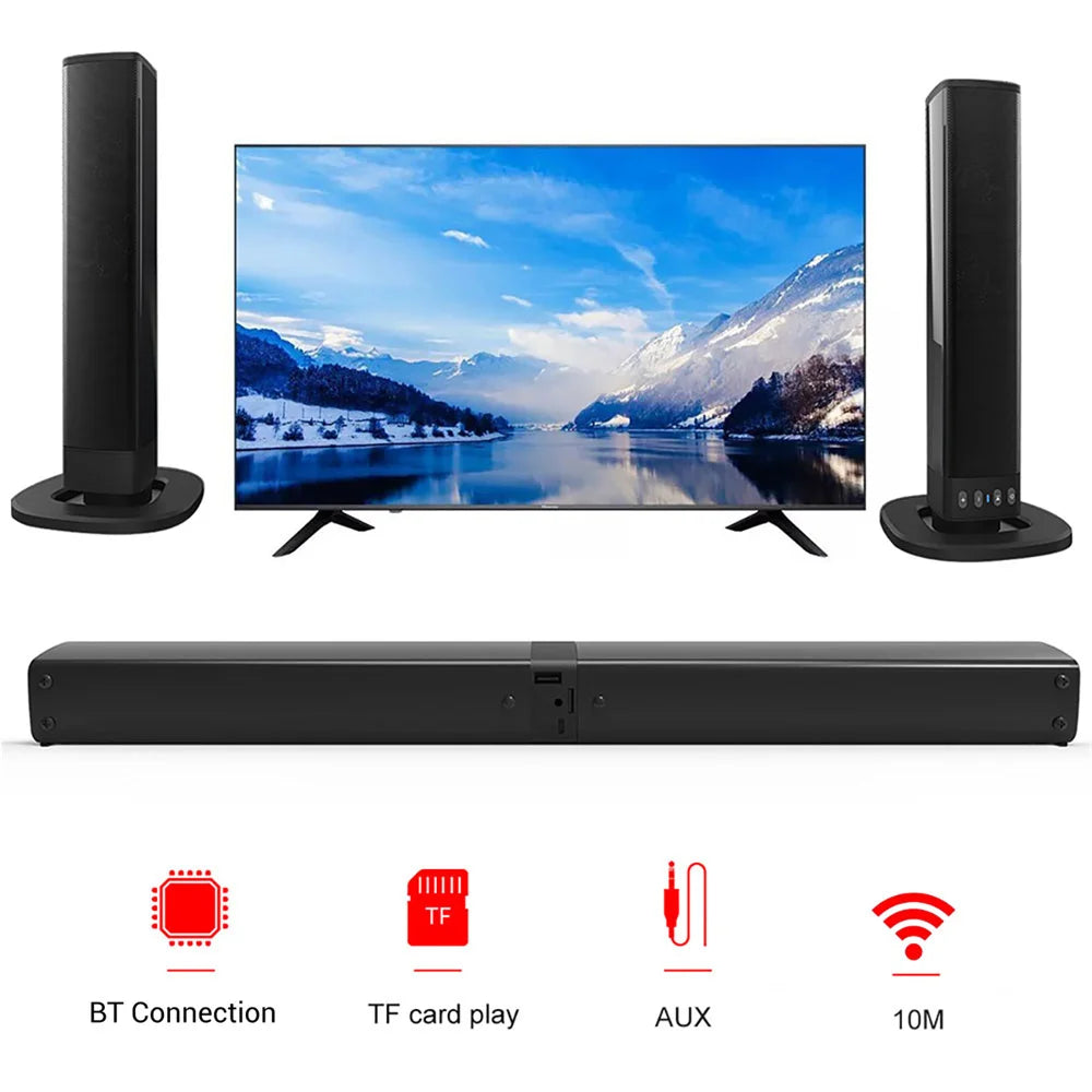 Wireless Bluetooth TV Sound Bar 2 Speaker System Home Theater Subwoofer Portable Loud Rechargeable 2 IN1 Speaker