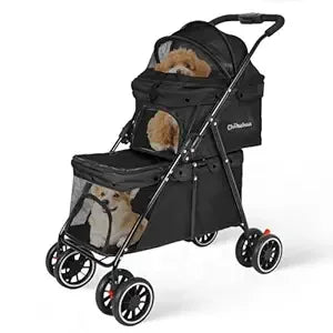 Pet Stroller for Dogs and Cats, Cat Strollers for 2 Cats, Double Dog Stroller for 2 Small Medium Dogs, 4 Lockable Wheels/Lightwe