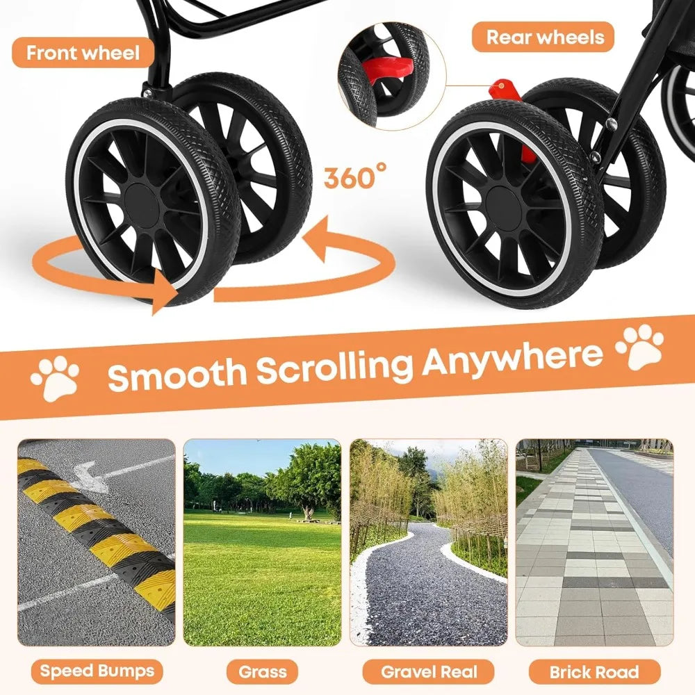 Pet Stroller for Dogs and Cats, Cat Strollers for 2 Cats, Double Dog Stroller for 2 Small Medium Dogs, 4 Lockable Wheels/Lightwe
