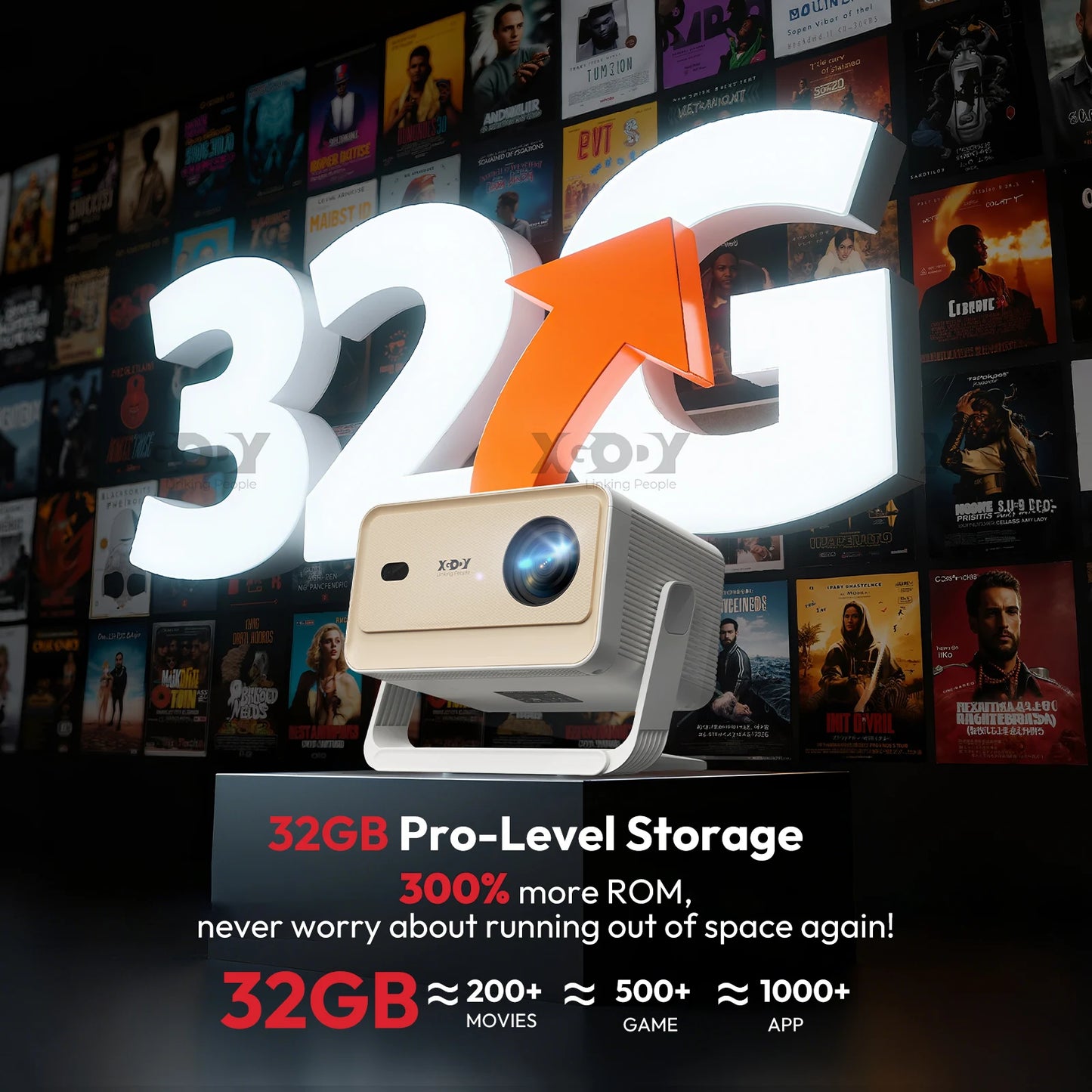 XGODY N6 Pro Netflix Officially 4K Projector Voice Control Smart Android TV Whale OS 8/32GB ROM for Outdoor Movie Home Theater