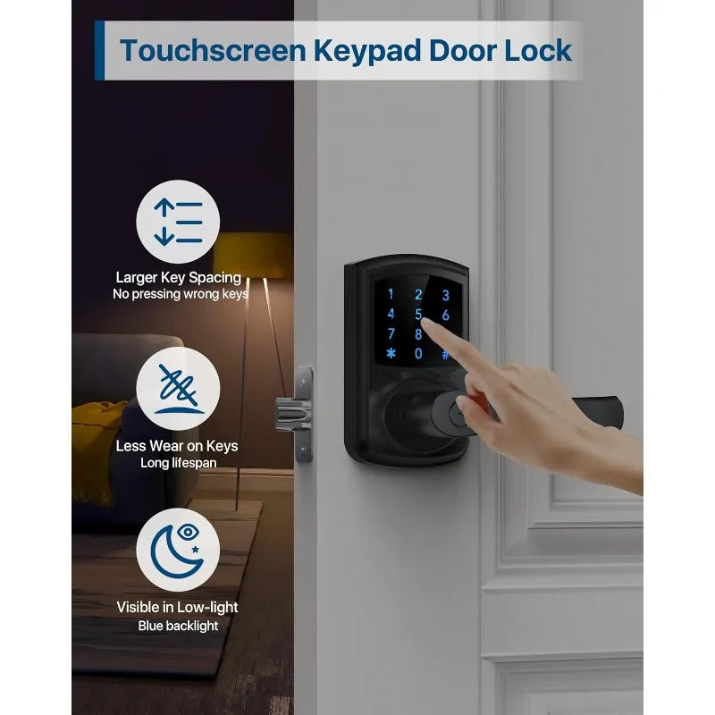 Keyless Entry Door Lock, Keypad Door Lock with Handle, Electronic Door Lock, Touchscreen, Auto-Locking, Anti-peep Password
