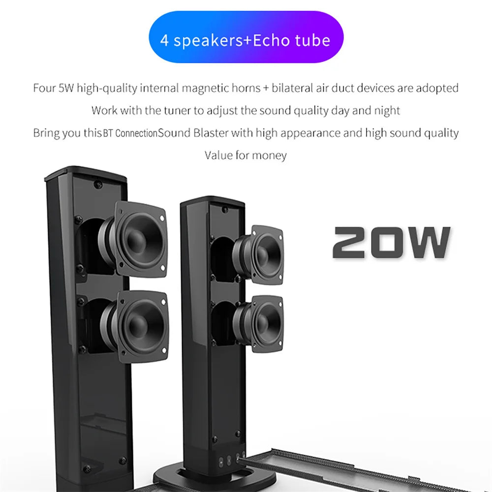 Wireless Bluetooth TV Sound Bar 2 Speaker System Home Theater Subwoofer Portable Loud Rechargeable 2 IN1 Speaker