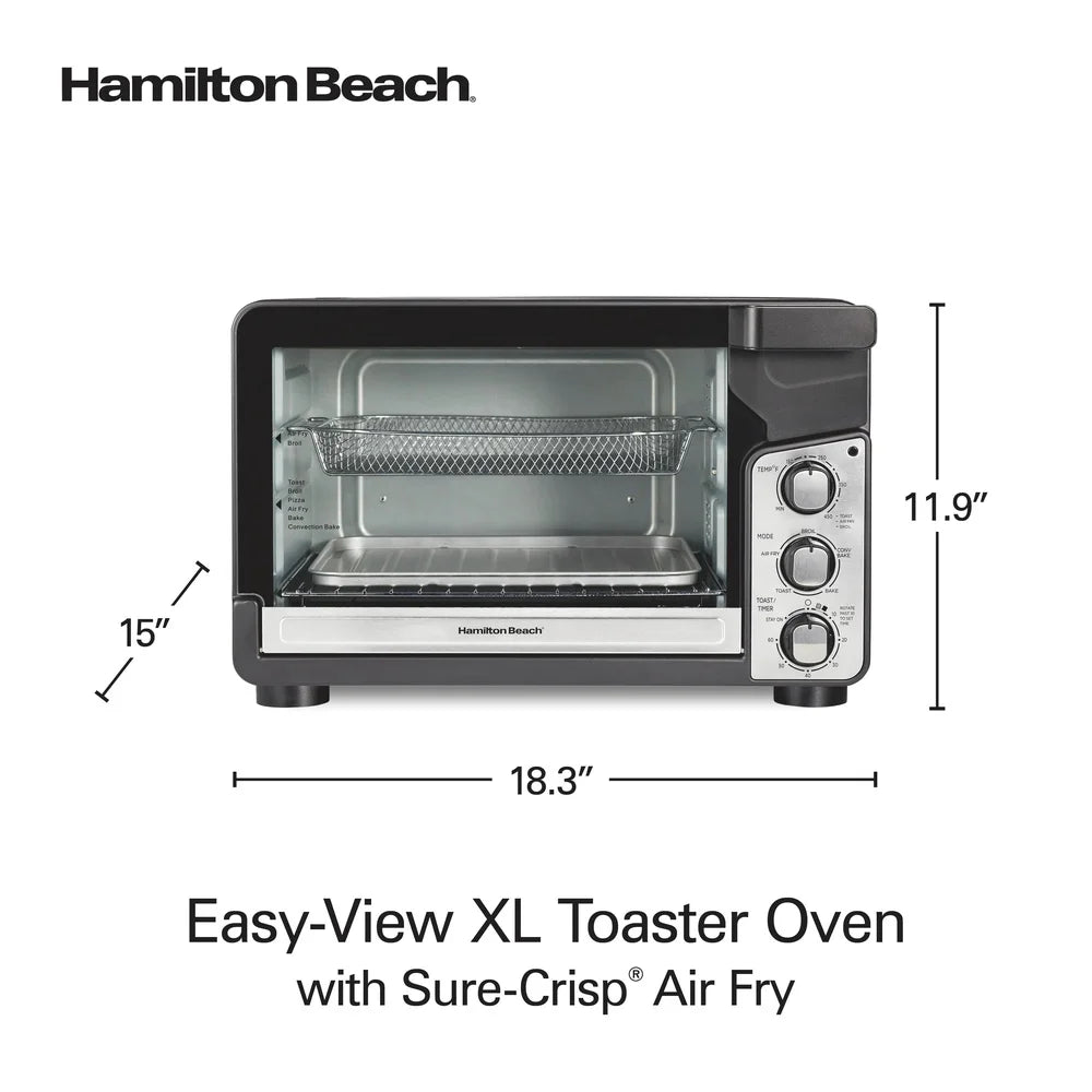 Easy View XL Toaster Oven 5-in-1 Air Fryer Convection Bake Broil Toast 1750W Large Capacity with Mesh Basket and Timer