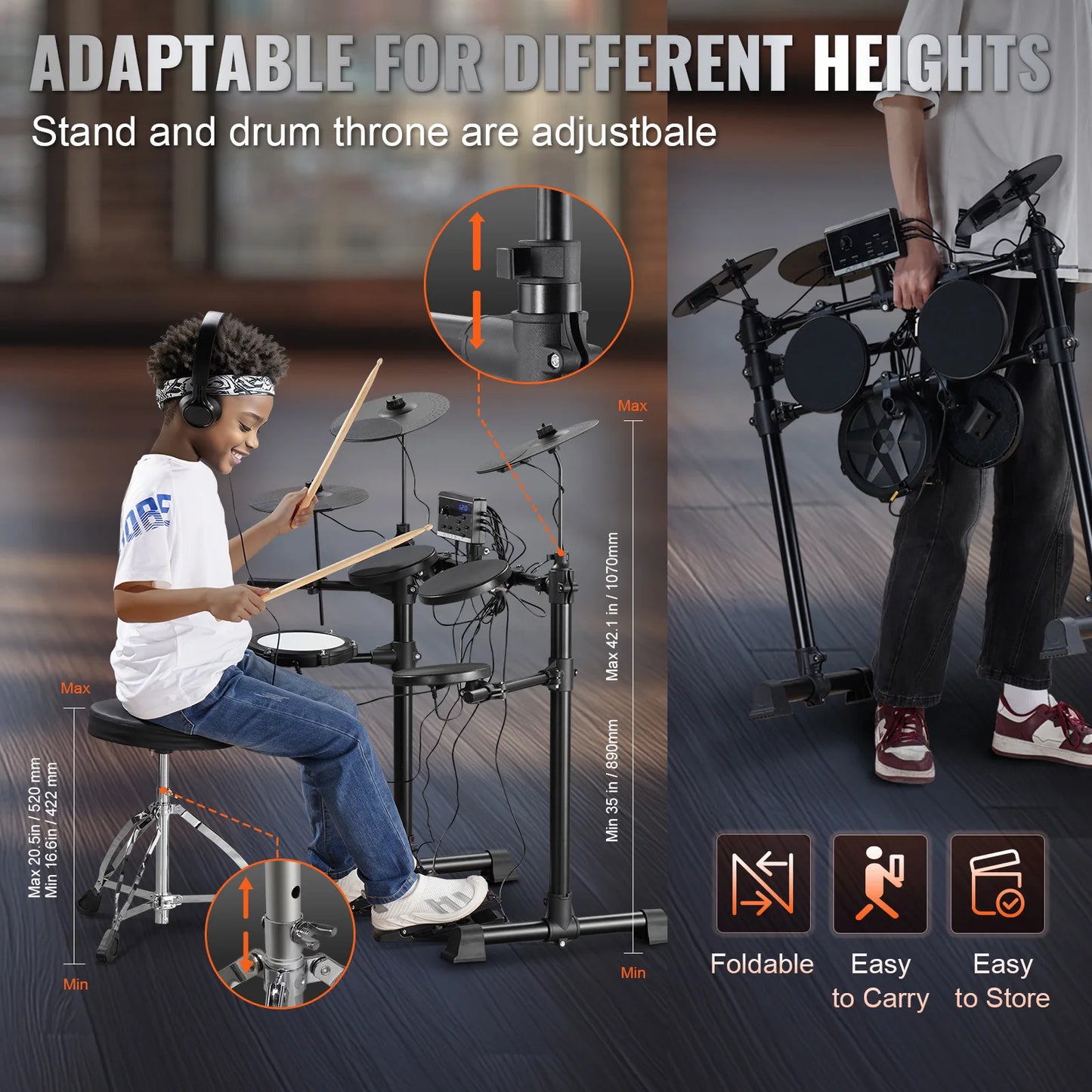 SucceBuy Electric Drum Set 15 Drum Kits& 150 Sounds Electronic Drum Kit 6.5-8in Quiet Mesh Snare Electric Drum Set for Beginners