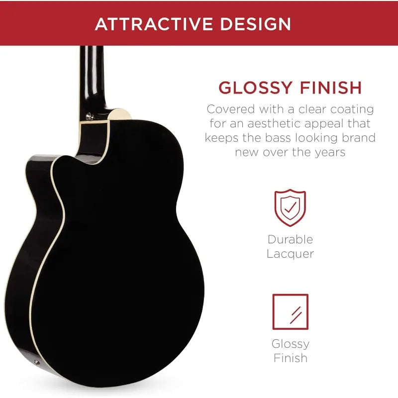 Best Choice Products Acoustic Electric Bass Guitar, Full Size 4 String, Fretted Bass Guitar w/Padded Gig Bag - Black