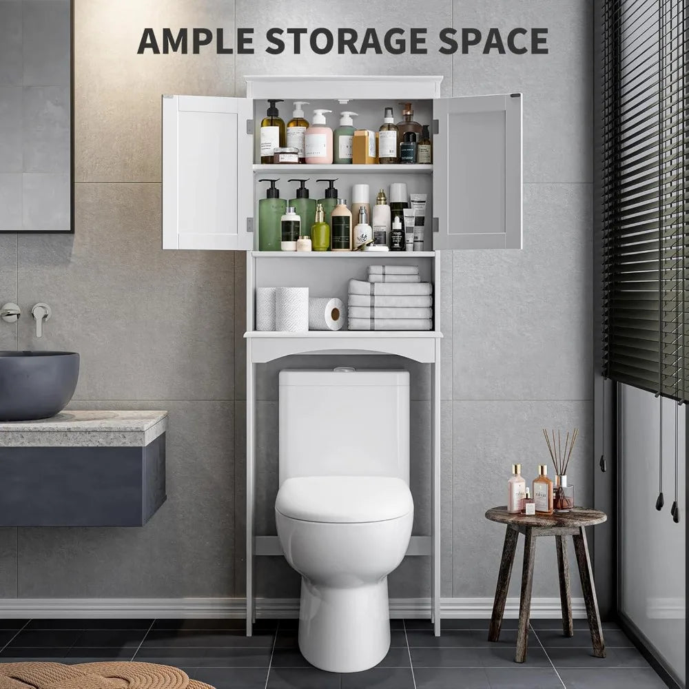 Over The Toilet Storage Cabinet with Open Shelf and Double Doors
