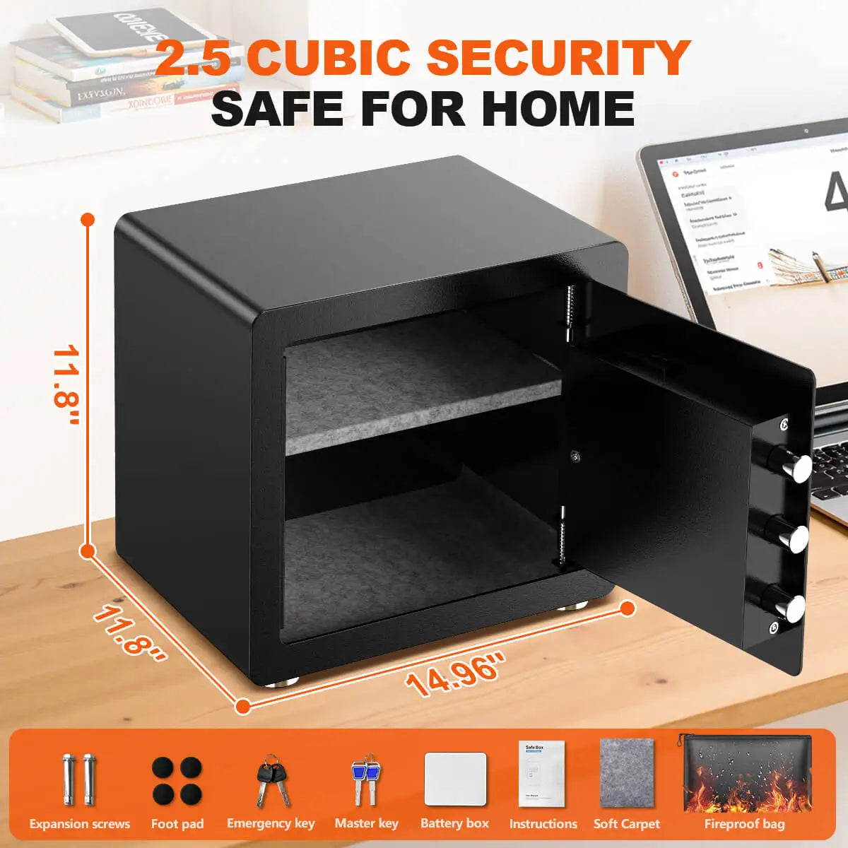 BESAFETY 2.5 to 4.5 Cuft Safe Box, Digital Keypad Home Security Safe With Fireproof Waterproof Bag & Adjustable Shelf