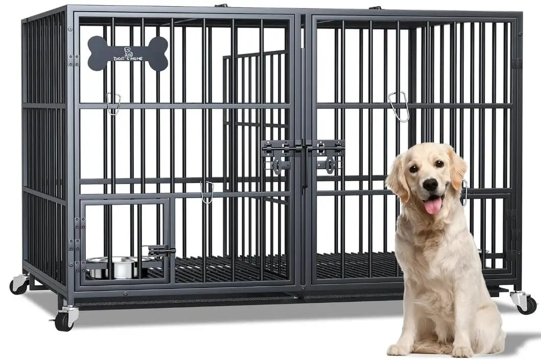 Dog Crate Double Door Cage,Kennel with Wheels Extra Large Crate Indoor for Large Dog with Removable Tray,Pet Playpen YardOutdoor