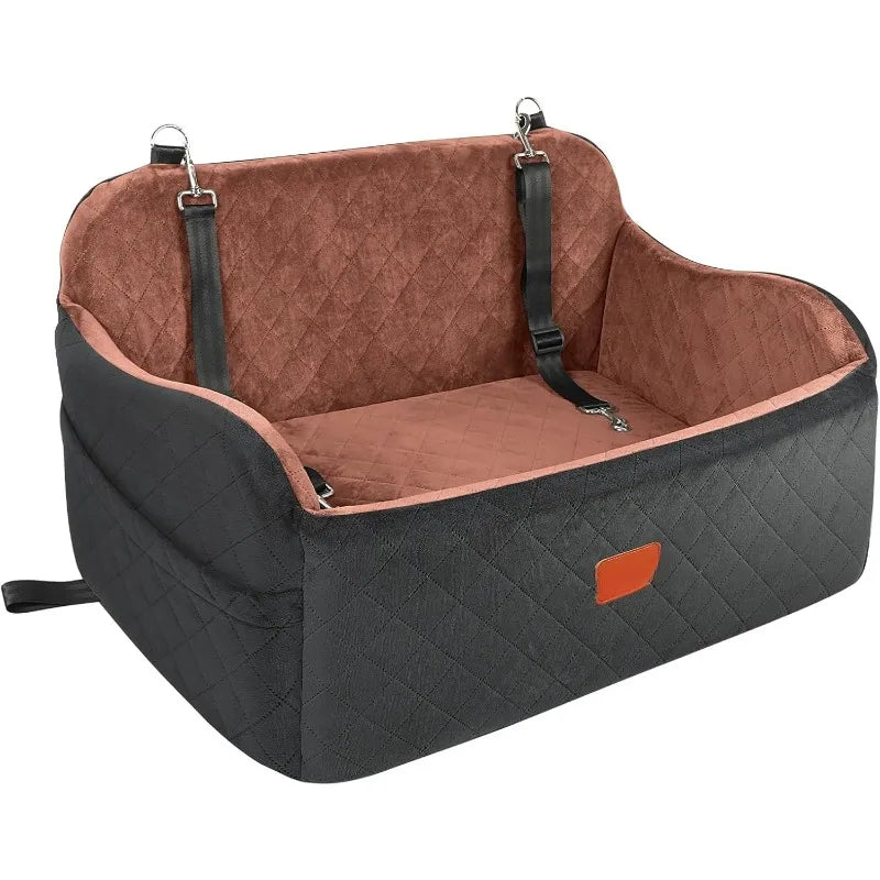 Dog Car Seat for Large Size Dog,Soft Fabric Car Dog Bed Filling Memory Foam,2 Clip-On Safety Leashs and 2 Pockets,Removable and