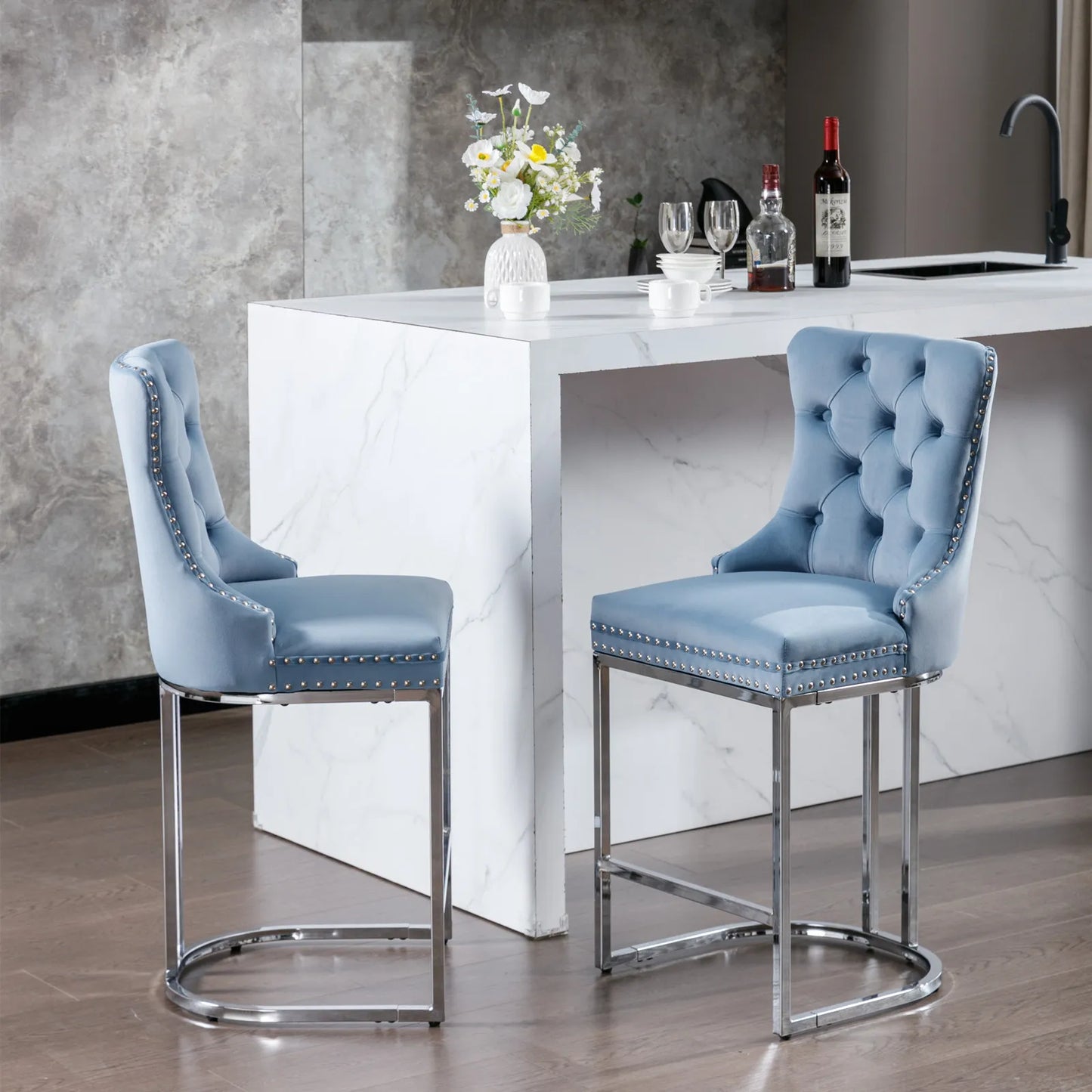 2Pcs 26" Counter Height Dining Chairs Upholstered Soft Backrest Cushions Chairs Bar Stools For Living Room Kitchen Dining Room