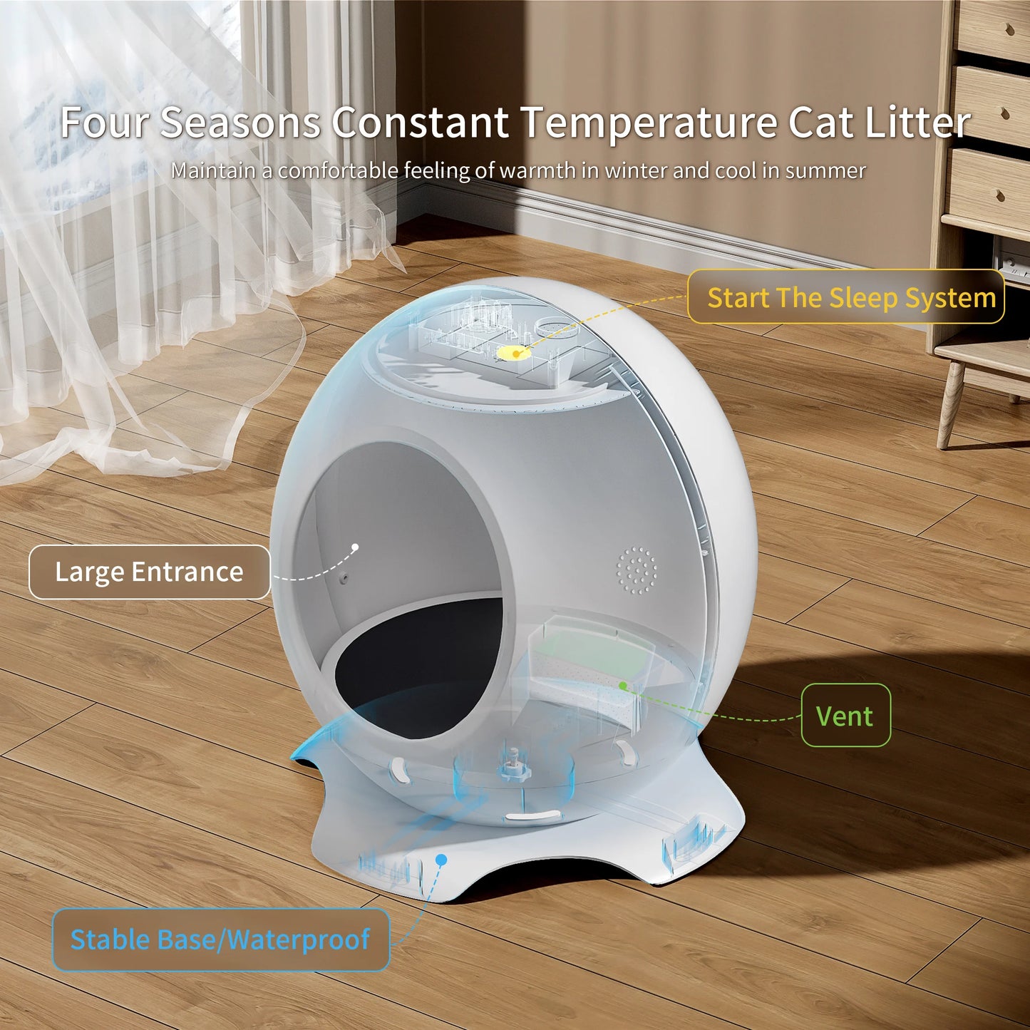 REDSASA Smart Cooling and Heated Cat House Cat Bed, Adjustable Temperature with Music and Lights, for Hot Summers & Cold Winters