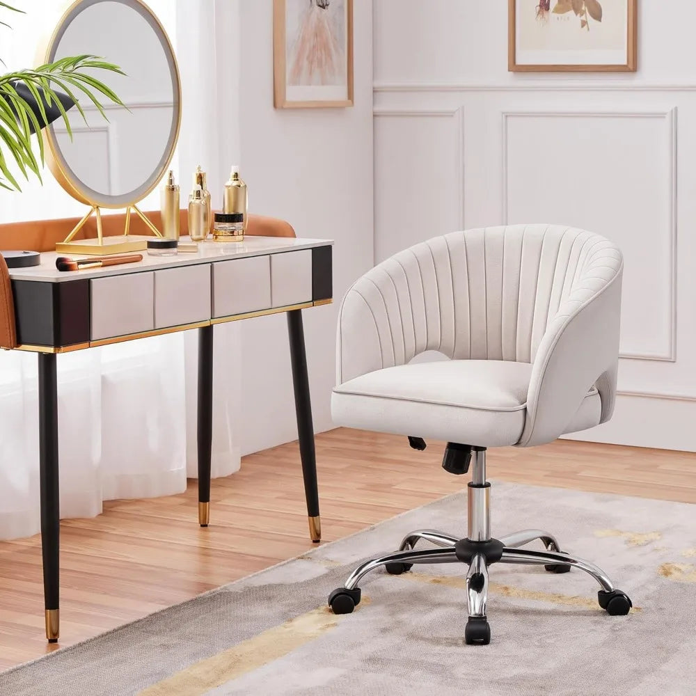 Cute Desk Chair Velvet Vanity Chair with Wheels Home Office Upholstered Modern Swivel Armchair with Tufted Barrel Back for Stud